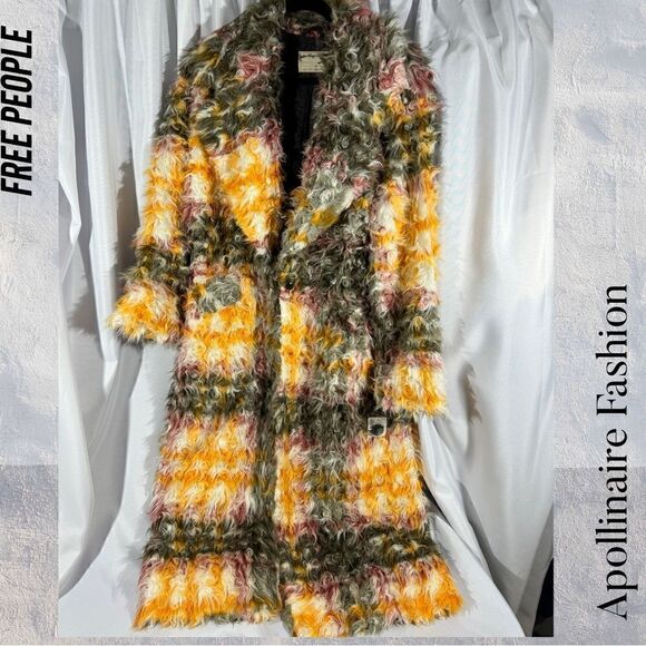 FREE PEOPLE PLAID CARDI FAUX FUR COAT NWT VARIOUS SIZES RARE - Picture 7 of 11